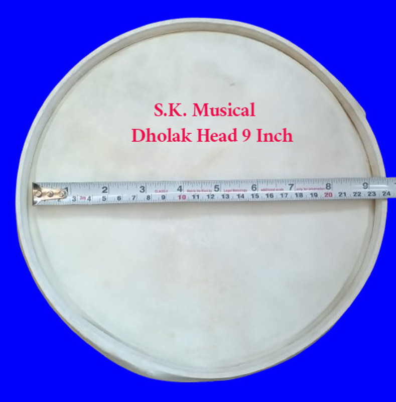 SK Musical Special Quality Dholak Head 9"Inch Left Side, Goat Skin Leather Professional Dhol Head Skin(White)