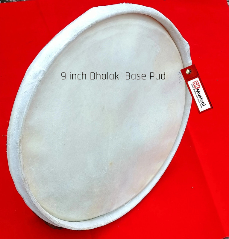 SK Musical Dholak Head Pudi 9"Inch Bayan Left Side Base,Purely Goat Skin Handmade Leather Nut & Bolts Dholak(White)