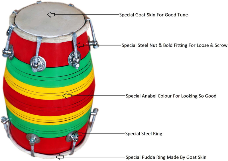 AMROHA ENTERPRISE usical Yellow Chack Baby Dholak 12'' 3260 Nut & Bolts Dholak6554d D-22 Nut & Bolts Dholak(Multicolor)