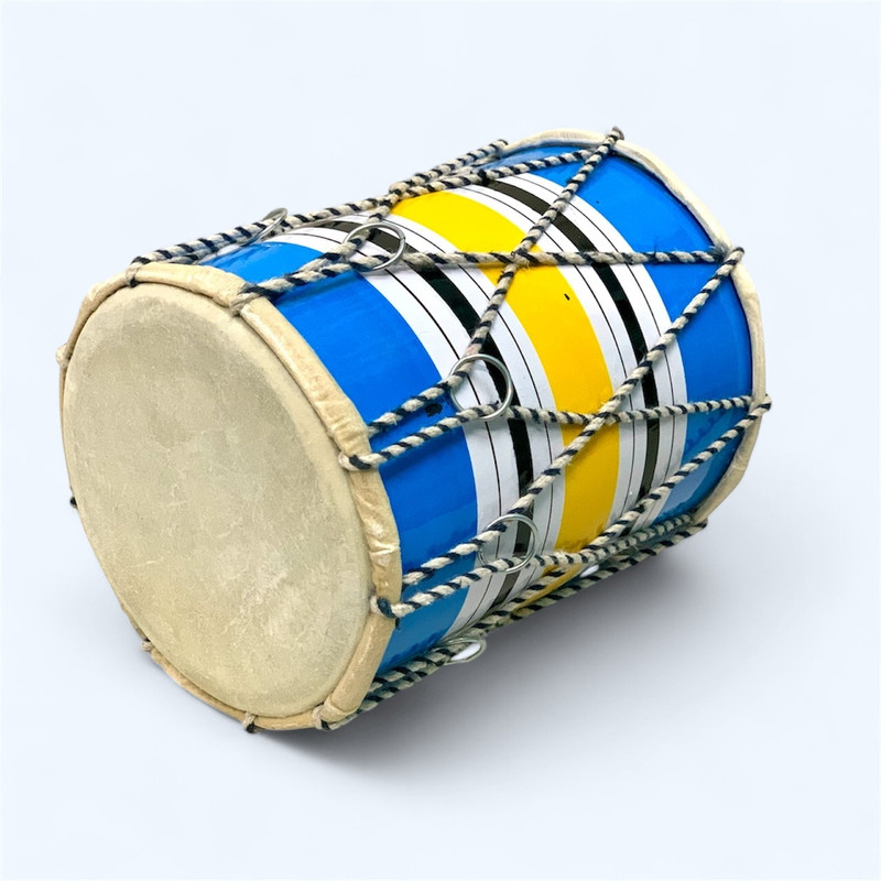 DHOLX Premium Traditional Wooden Dholak | 8 inches | For Folk & Classical Music | Rope & Rings Dholak(Blue, Yellow)