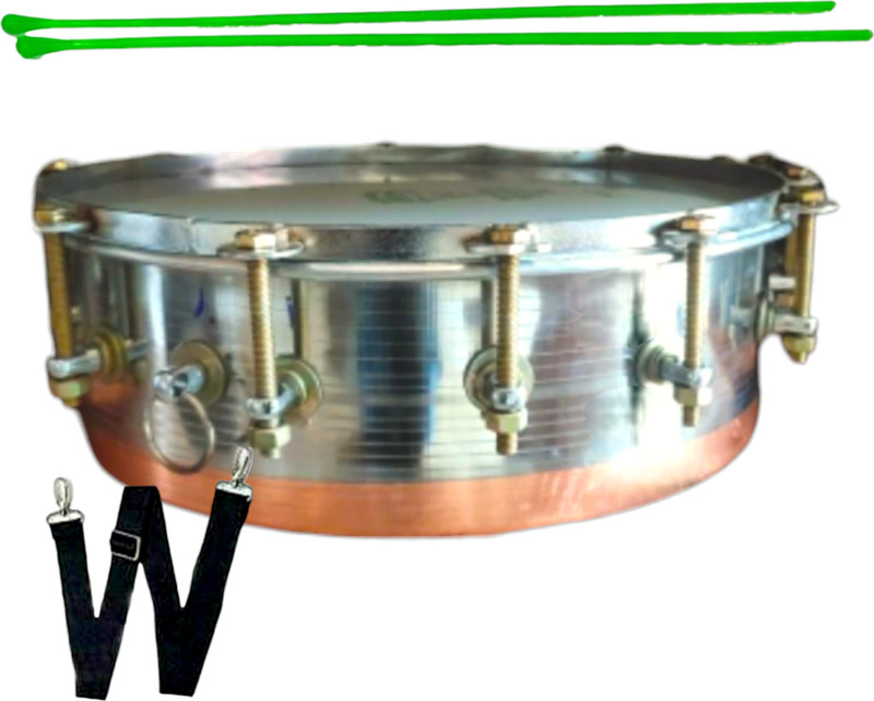 Mayur Musical Copper 14 Inch Polished Dhol Drum with Sticks and Belt Nut & Bolts Dholak(Multicolor)