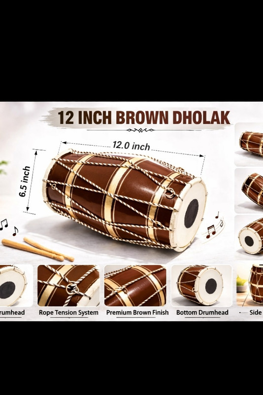 KUNALTRADERS #453 Rope & Rings Dholak(Brown)