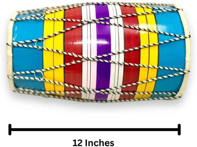 AZtredars Dholak for kids 12 inches handmade wooden dholak rainbow colour Rope & Rings Dholak(Multicolor)