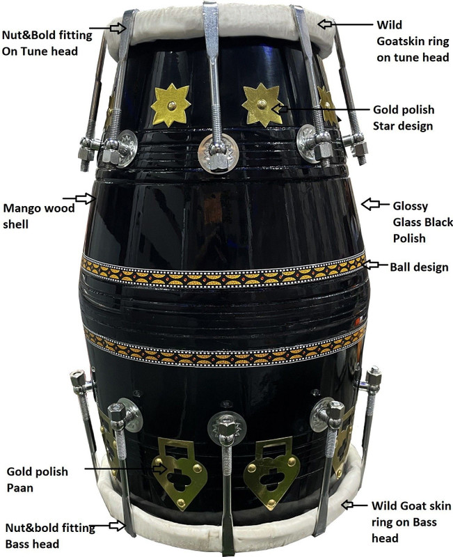 AMR Profassional Black-18 kit 01 (Speciale)_ (D-18) Nut & Bolts Dholak(Black)