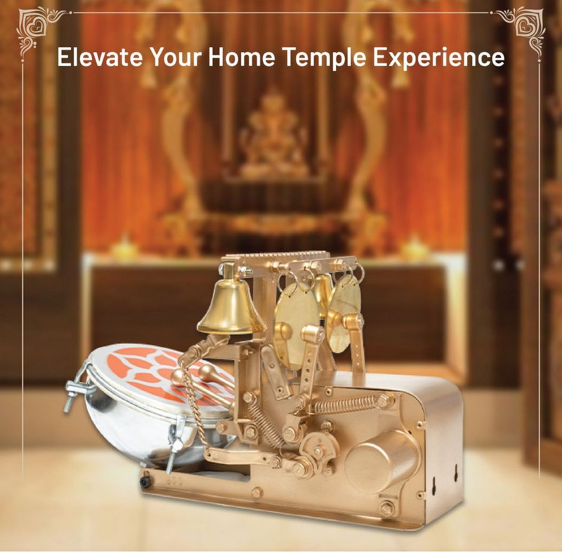 TECHPANDA Electric Automatic Aarti Machine For Home Temple & Office Rope & Rings Dholak Nut & Bolts Dholak(Gold)