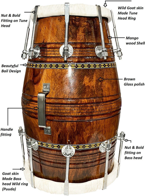 AMROHA ENTERPRISE Bhajen kirtan Professional Dholak Nut & Bolts Dholak(Brown, Orange, White, Yellow, Red)