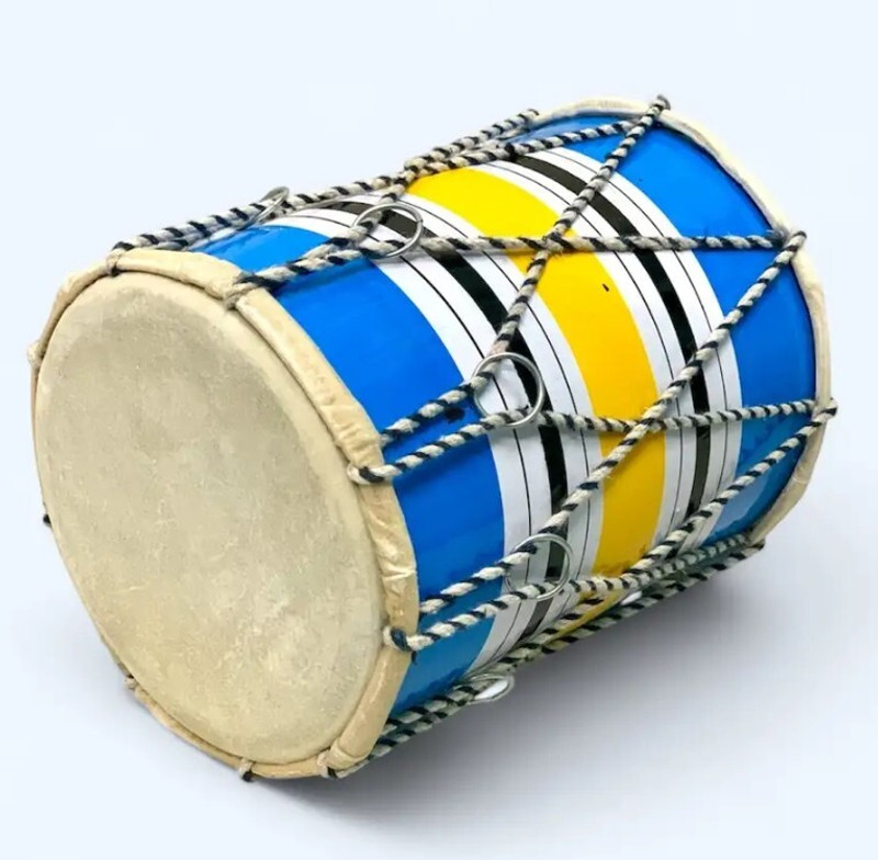 KHALSA MUSICAL Baby Dholak 110 Rope & Rings Dholki(Blue, Yellow)