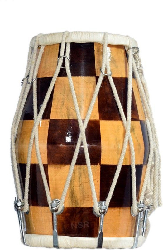 NSR Traders NSR03 Professional Best Quality Dholak Check Design Rope & Rings Dholak(Multicolor)