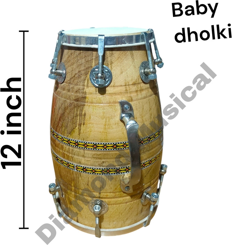 M/S Diamond Musical Indian musical instrument mango wood baby dholak nut & bolte (12 inch Nut & Bolts Dholak(Clear)