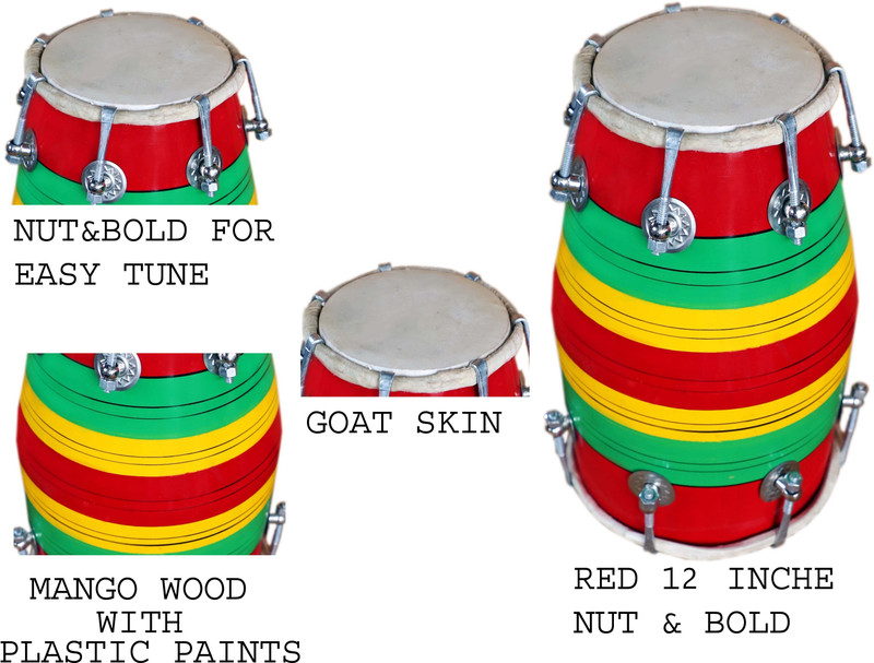 RAM musical Beautiful Red 12 Inch Baby Dholak Nut & Bolts Dholak(Multicolor)