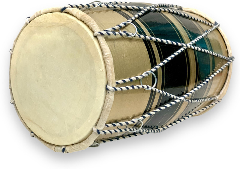 HAND BEAT Premium Handcrafted Wooden Dholak | 12 inches | For Puja & Folk Music | Rope & Rings Dholak(Green, Black)