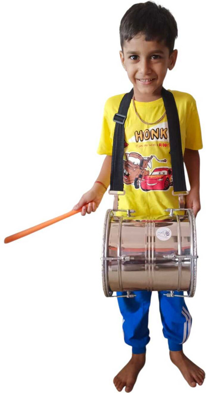 Akshar Tabla Mart Best For Kids Steel Bady Dholl With Belt & Stick Nut & Bolts Dholak(Silver)