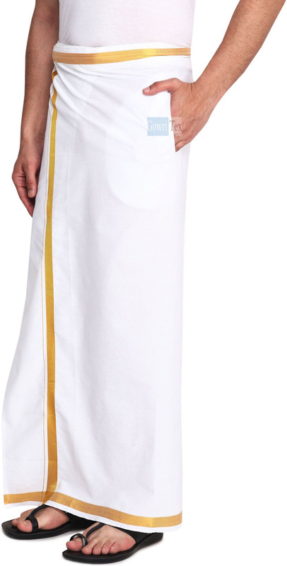 GOWRI TEX 100% Pure Cotton Velcro With Pocket© Free Size 28 to 42 Inches Woven Men Dhoti