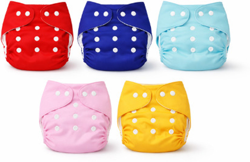 sarpwell Baby Washable Cloth Diapers Combo of 5 Nappies with 5 Layered Diaper Bag Dispenser(5 Bags)