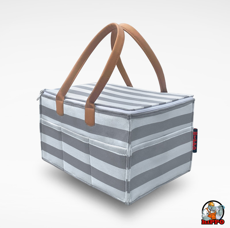 Hippo Diaper Caddy Bag with Lid Protection for Smart Mothers Baby Organizer Baby Wipes Diaper Caddy(GREY-STRIPES)