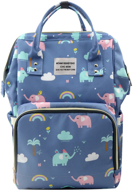 orserve collection Baby Diaper Bag Elephant Print insulated bottle pocket Diaper Backpack(Blue)