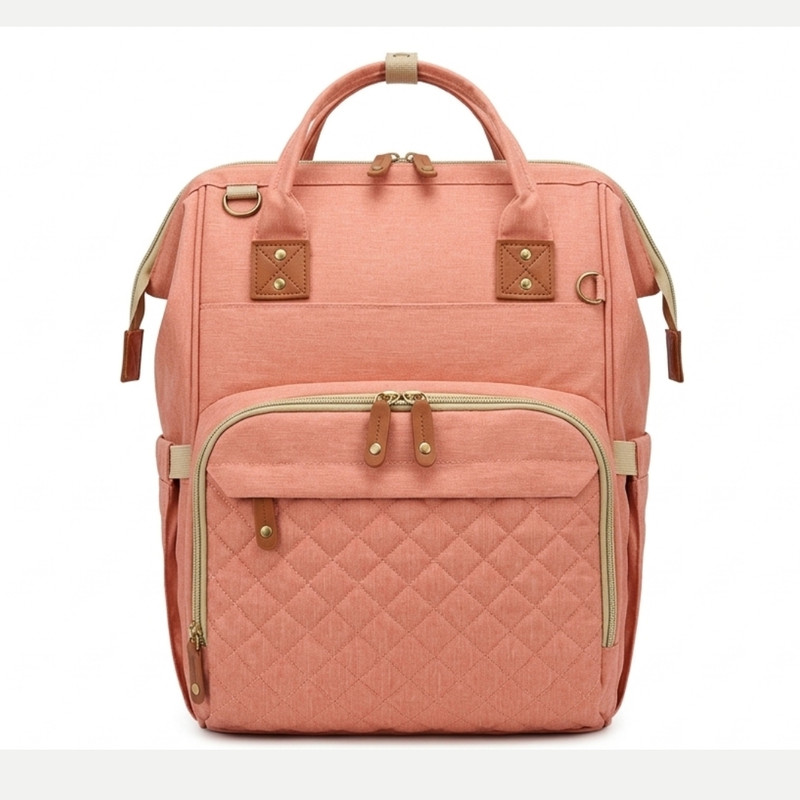 NikkiPuchu Nikki Puchu Urban Quilted Multi Utility Baby Care Backpack Organizer Pro Diaper Backpack / Mommy Bag(Peach)