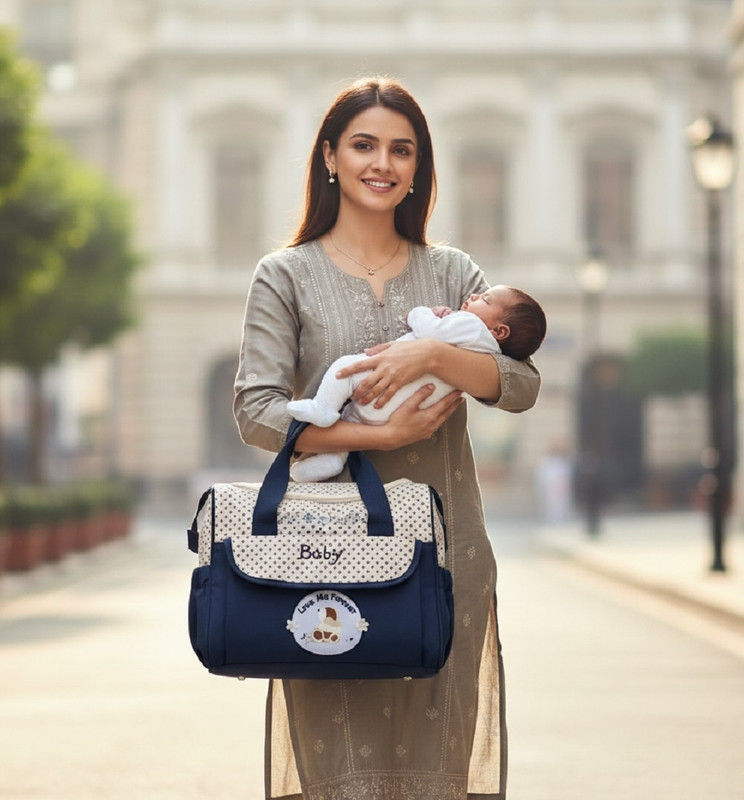 Drashti villa Stylish Babies Diaper Bags for Mothers for Travel Designer bag Baby Diaper Bag(Blue, Cream)