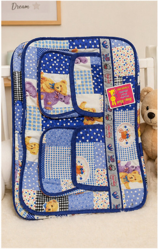 Kemiv Blue Teddy Print Baby Sleeping Mat with Pillow – Soft Foldable Bedding Set N/A(Blue)