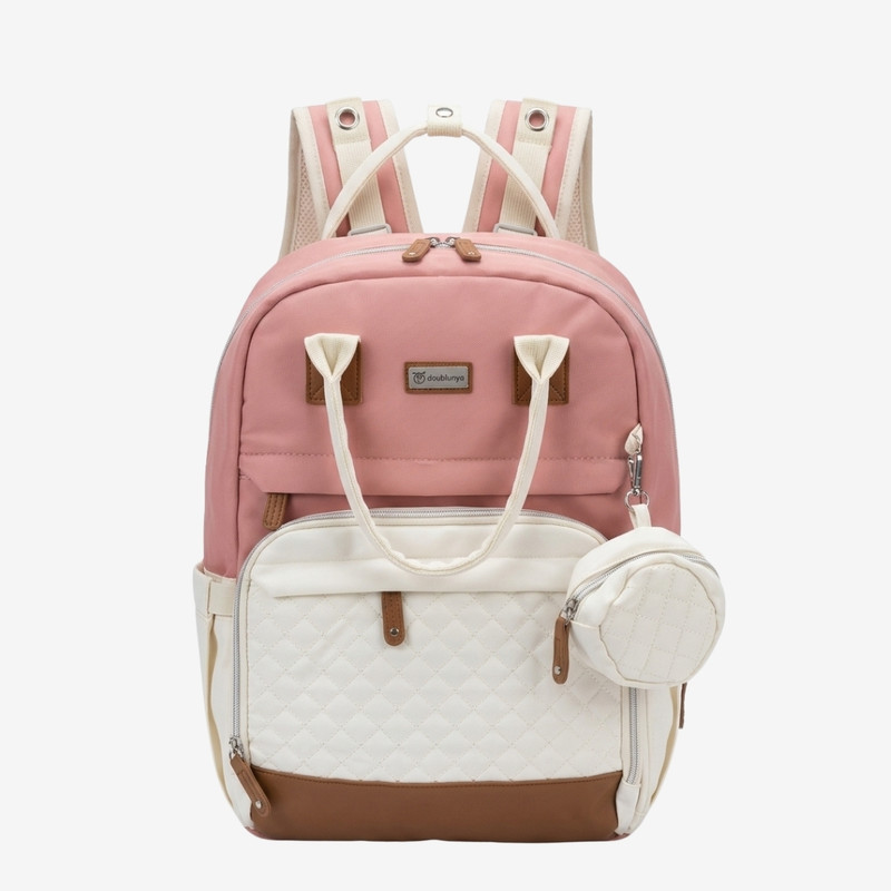NikkiPuchu Premium Quilted Diaper Backpack Diaper Backpack / Mommy Bag(Pink & Cream)