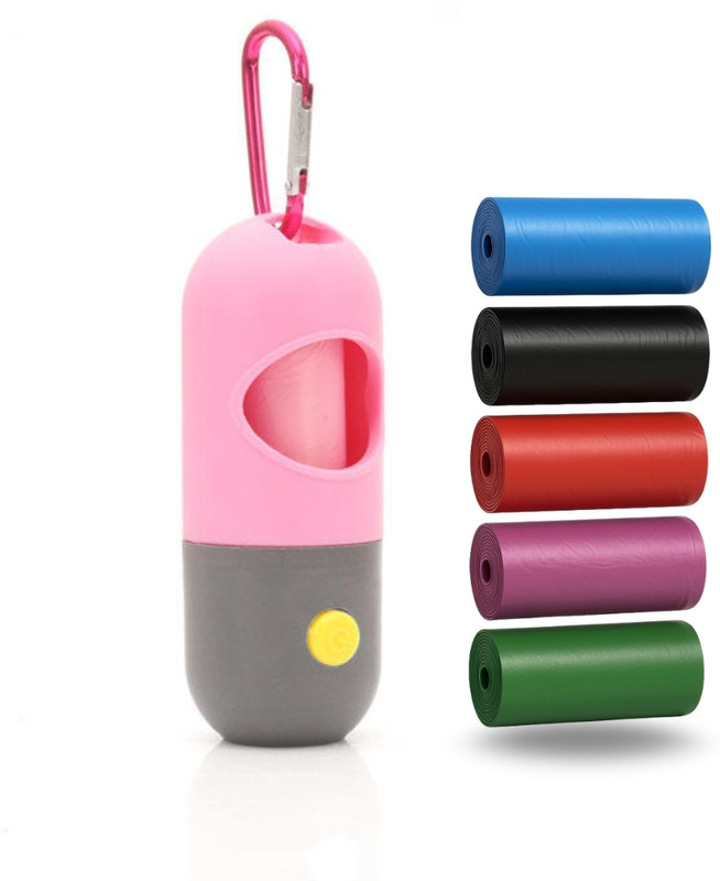 Amso Portable Disposable Baby Diaper Nappy Garbage Bag with LED Flesh Light 1 diaper bag Capsul and 6 Multi Color Garbage Roll(Pink)