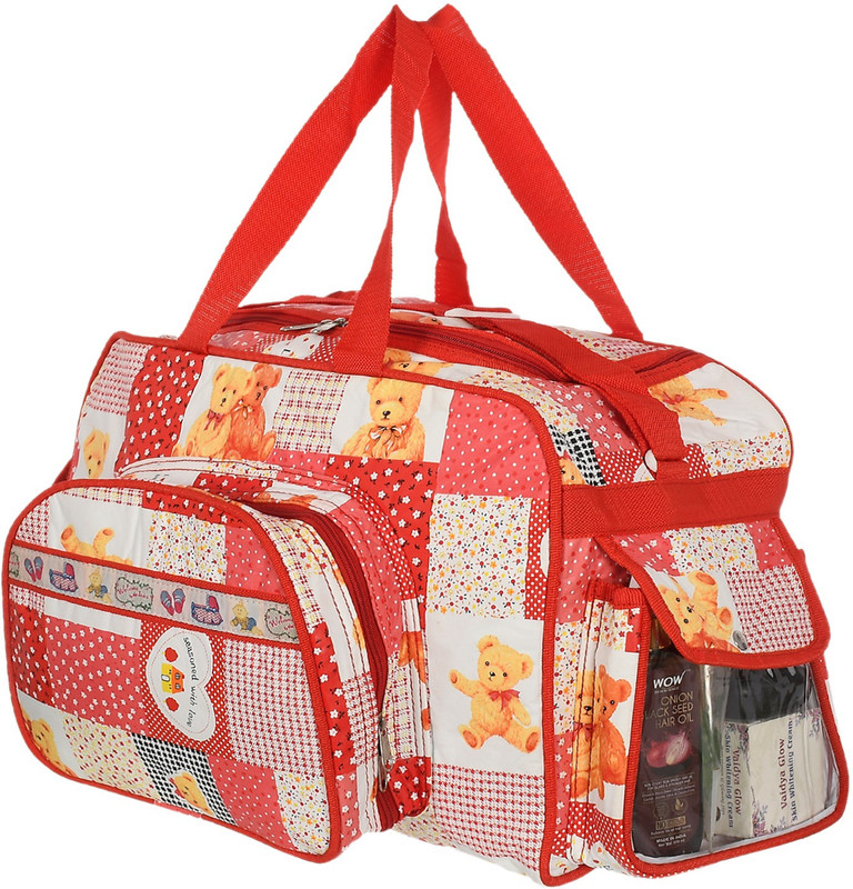 KUBER INDUSTRIES PVC Teddy Print Mothers Bag With Handle (Red) Mothers Bag(Red)