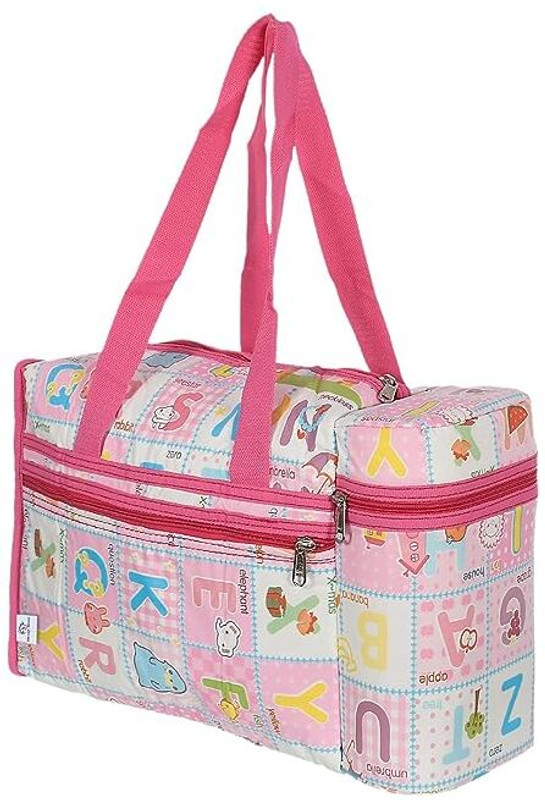 Heart Home PVC Teddy Print Mothers Bag With 2 Bottle Holders & Handle (Pink) Mothers Bag(Pink)