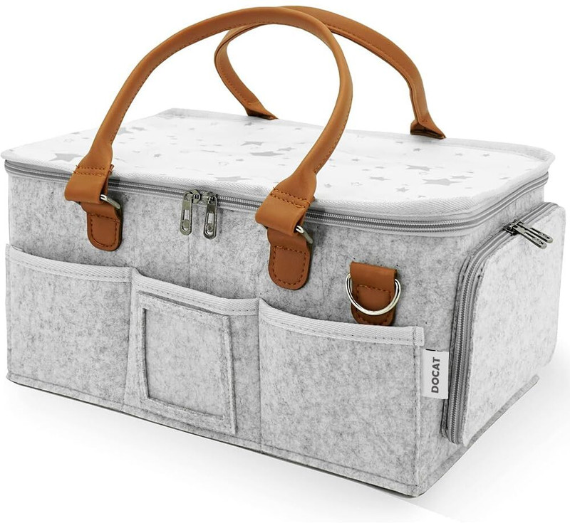 DOCAT Baby Diaper Bag, Cute Felt Diaper Caddy Organizer with Removable Shoulder Strap Baby Diaper Bag(Grey)