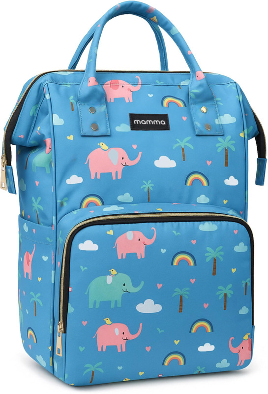 MAMMA Baby Diaper Bags for Mom for Travel 12 Pockets Baby Diaper Bags with 9 Months Warranty(Light Blue Elephant)