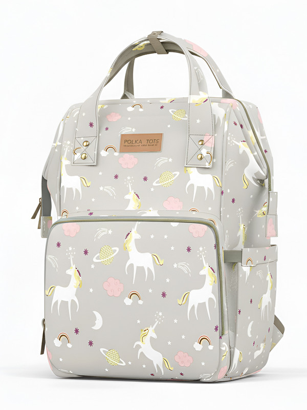 POLKA TOTS Baby Waterproof Travel Backpacks with 17+ Pockets for Mothers - Unicorn Design Diaper Bag(Beige)