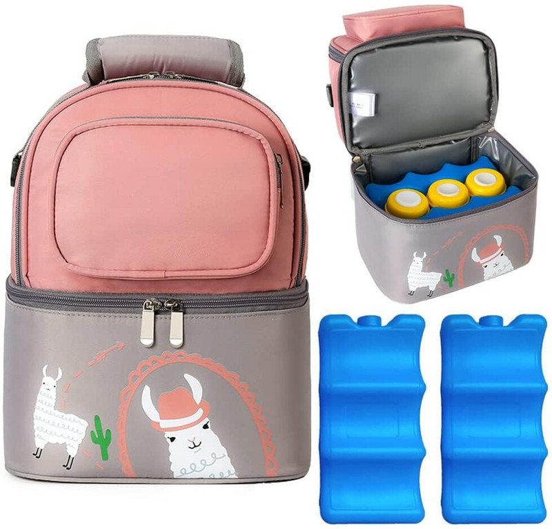 gustave Thermal Insulated Double Layer Diaper Bag for Moms with Ice Packs Pink Diaper Bag(Pink)