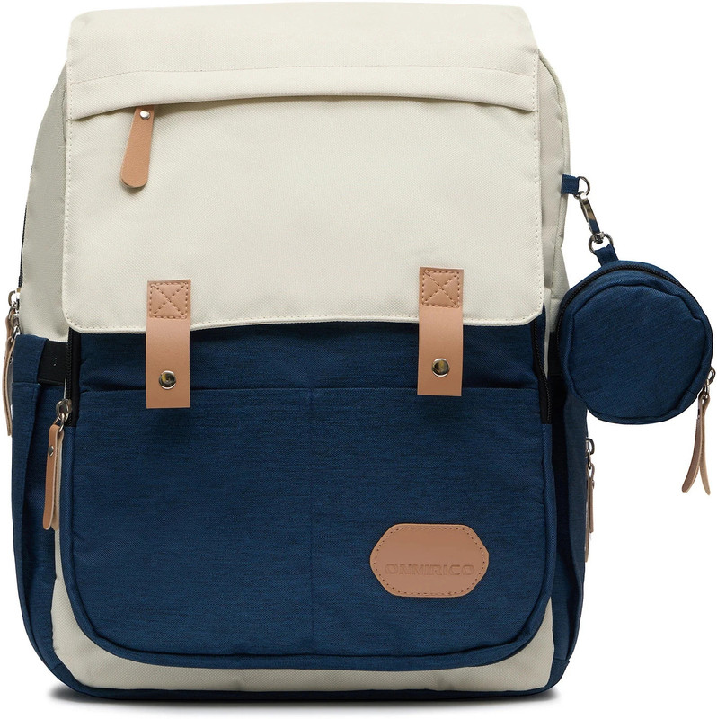 onnirico Foggy Horizon Diaper Baby Bag with 11 Pockets, Insulated Bottle Pockets Backpack Diaper Bag(White & Blue)