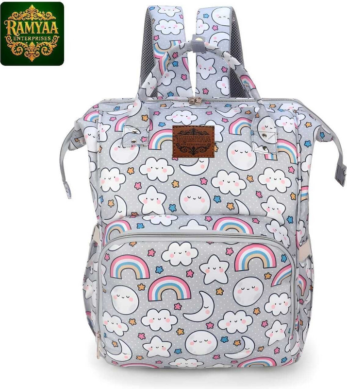 ramyaa Baby Diaper Bag Kids Travelling Bag with Insulated Bottle Pockets printed idaper bag(cream light)