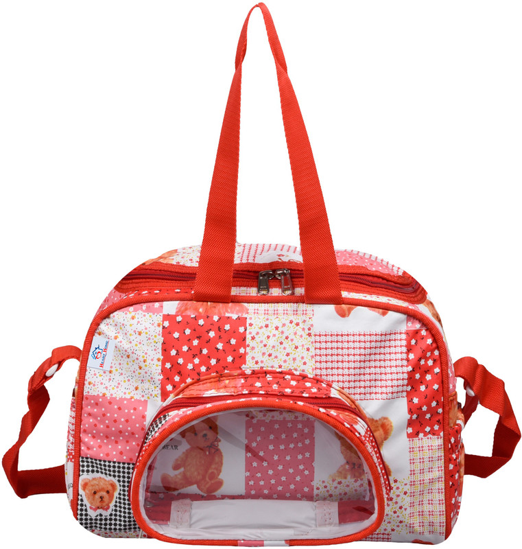 Heart Home Teddy Bear Baby Diaper Bag|Travel Diaper Bag|Transparent D Pocket Baby Bag|Red Mothers Bag(Red)