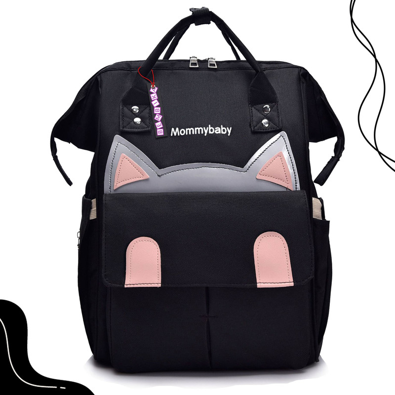 Bembika Diaper Bags for Mom and Dad, Multi-Function Waterproof and Large, Kitten Black Backpack(Black)