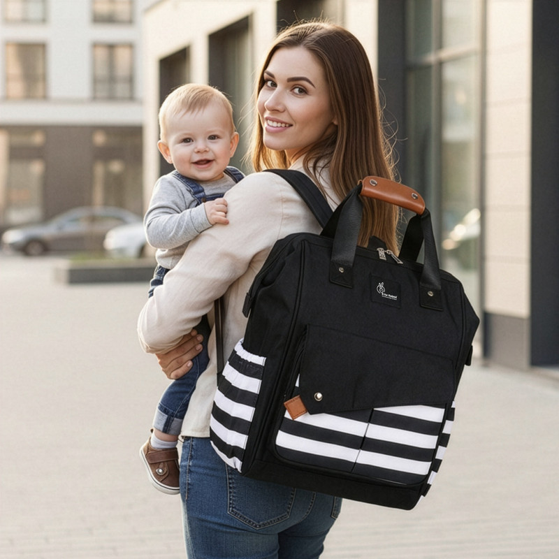 R for Rabbit Caramello Delight Diaper Bags Black Stripes Baby Travel Diaper Backpack For Mothers(Black, White)