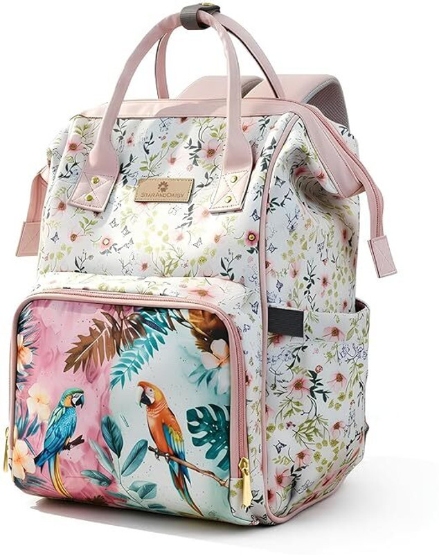 StarAndDaisy Baby Travel Diaper Bag for Mothers with Insulated Bottle Pocket & Compartments Mothers Maternity Bags for Travel Diaper Backpack(Pink White)