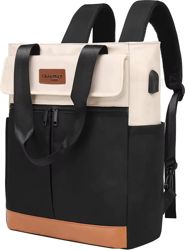 Chinmay Kids Large Capacity Mother Bag Diaper Backpack with Insulated Bottle Storage Diaper Bag(Cream Black)