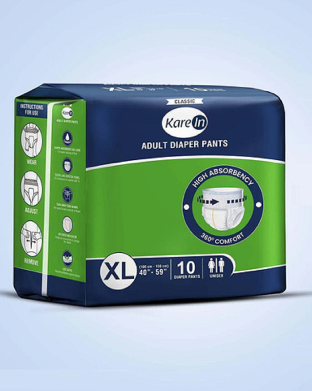 KareIn Classic Pants, Large - Waist Size 101-151 Cm (35"-47") Unisex Adult Diapers - L(10 Pieces)