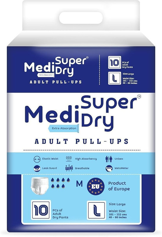 MediSuperDry High Absorbency, Leak Proof, Overnight Protection, Elastic Waist Size 52-82 Cm Adult Diapers - S(10 Pieces)