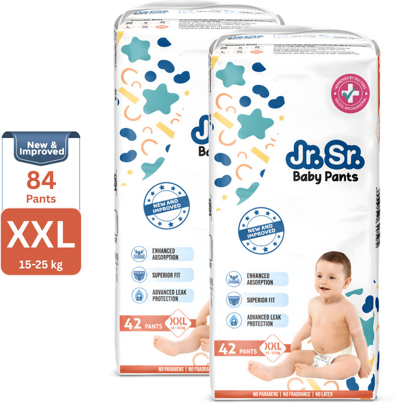 Jr. Sr. Baby Diaper Pants with Advanced Leak Protection Soft & Comfortable - XXL(84 Pieces)