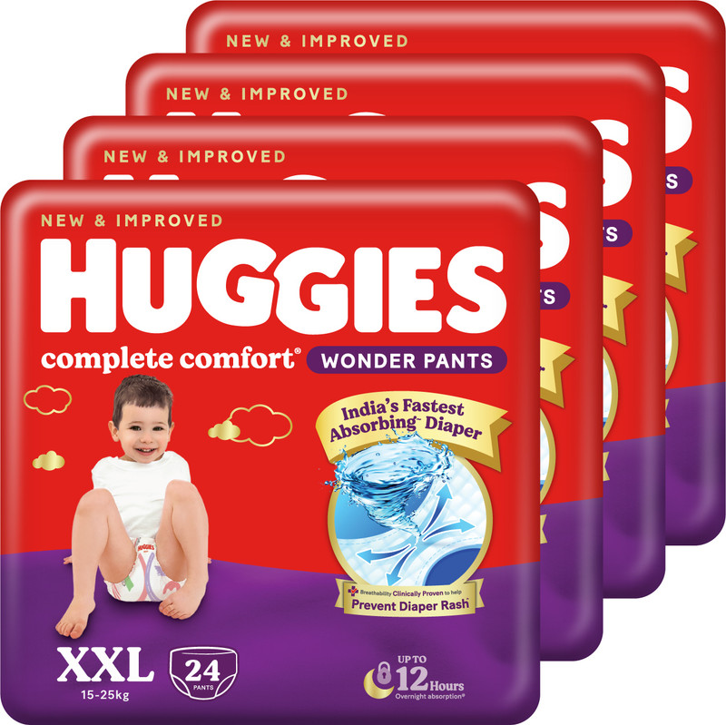 Huggies Complete Comfort Wonder Pants,India's Fastest Absorbing Diaper(XXL 24X4) - XXL(96 Pieces)