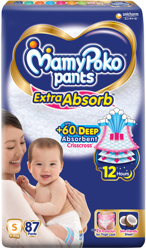 MamyPoko Pants Extra Absorb Baby Diapers, 4-8 kg - S(87 Pieces)