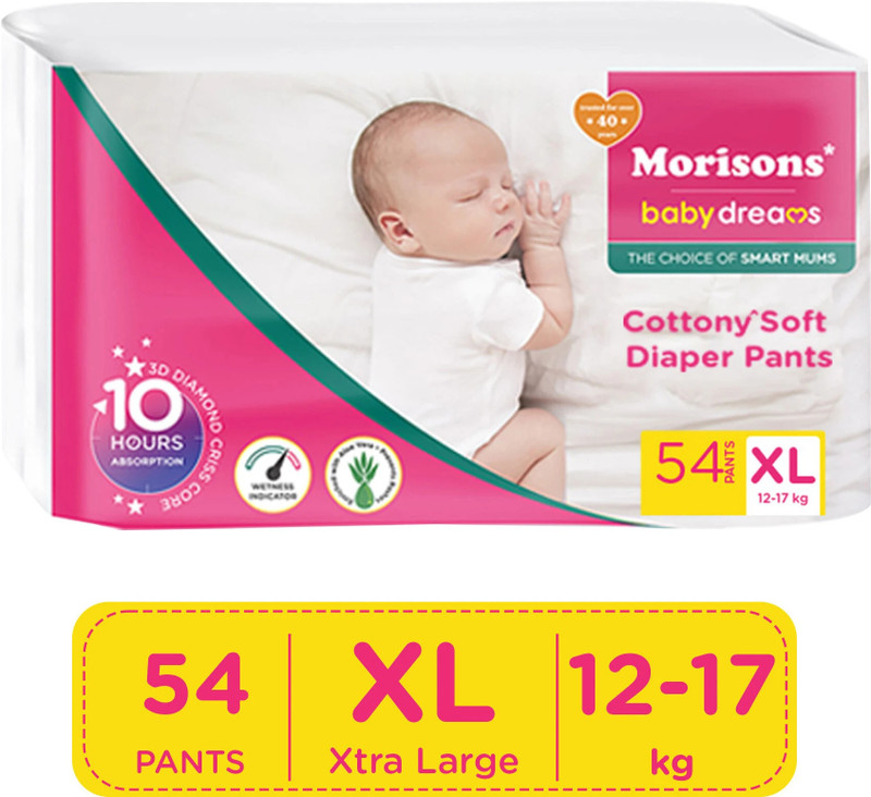 Morisons Baby Dreams Cottony Soft Diaper Pants - Extra Large - XL(54 Pieces)