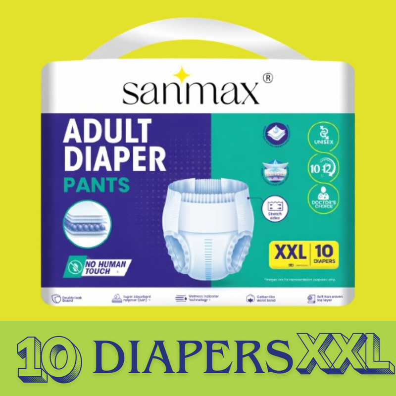 Sanmax Adult Diaper Pant Style|Japanese Polymer Power|12 hr Protection|50PC (M) Adult Diapers - M(50 Pieces)