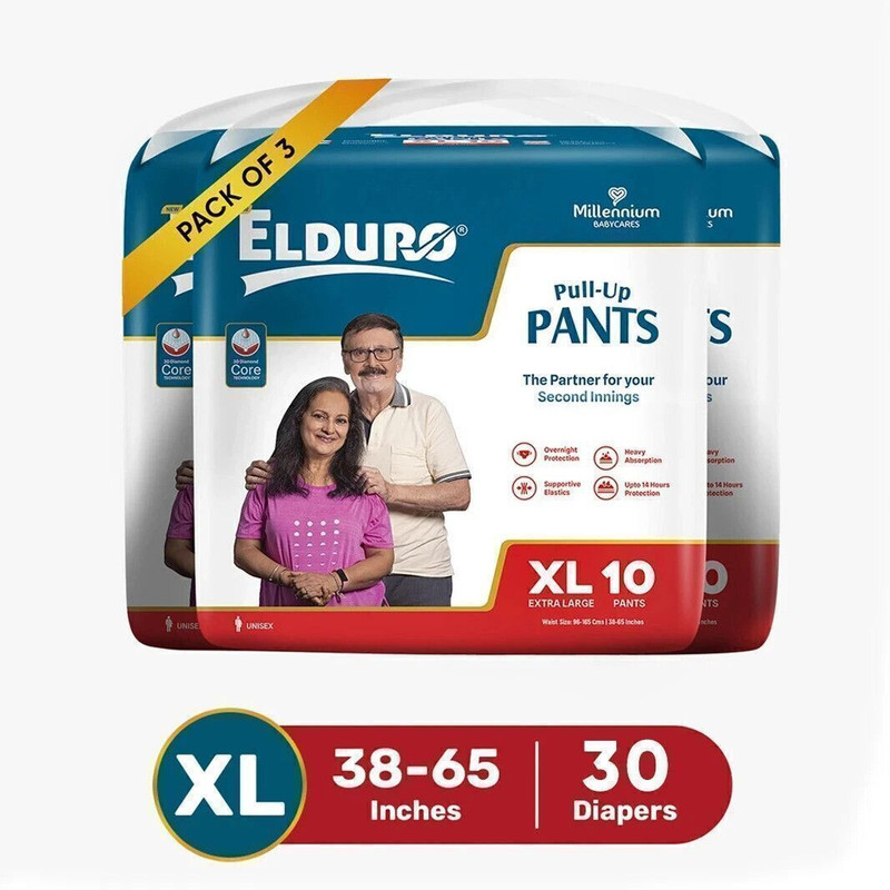ELDURO Tape s,101-139Cm (40"-55") Unisex With Wetness Indicator Adult Diapers - L(10 Pieces)