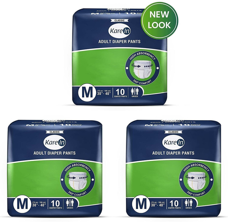 KareIn Kare In Adult Diaper Pants,Medium Elastic Waist,WetnessIndicator,30Count Adult Diapers - M(30 Pieces)