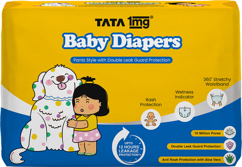 TATA 1mg Ultra-Dry Baby Diaper Pants with Superior Leak Protection & Aloe Vera - New Born(30 Pieces)