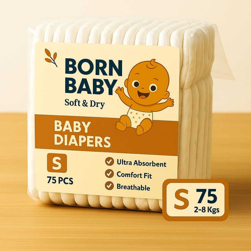 Born Baby Soft & Dry Diapers | Aloe Vera Protection | Comfort Fit | Long Dryness - S(75 Pieces)