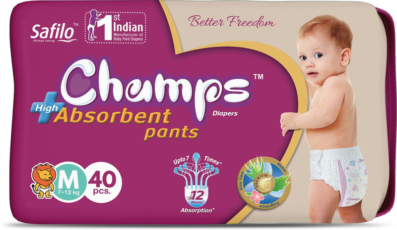 Champs High Absorbent Baby Diaper Pants|Pack of 1 - M(40 Pieces)